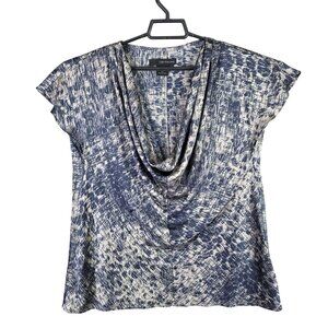 Womens Calvin Klein Blue White Ruched Front Top Cap Sleeve Polyester Size L